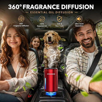 Car Air Freshener - Smart Adjustable 3-Speed Intensity, Rechargeable Humidifier Car Essential Oil Diffuser - Comes with 8 Bottles of 10ml Perfume (Red)