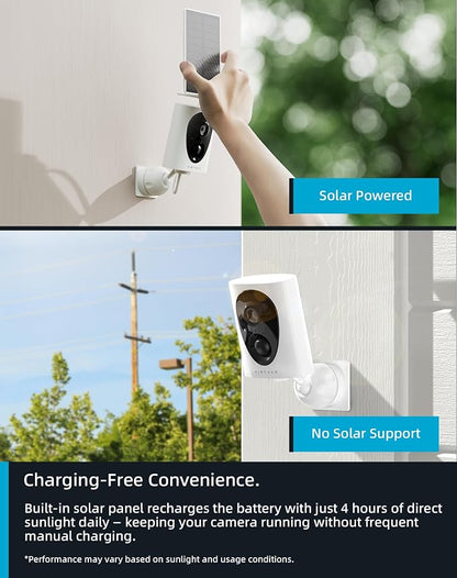 VIRTAVO SolarFlask 2K Solar Security Cameras Wireless Outdoor, Starlight Lens, Color Night Vision, PIR Motion Detection, Battery-Powered, 2-Way Audio, Weatherproof, Cloud/SD Storage, 2.4GHz WiFi