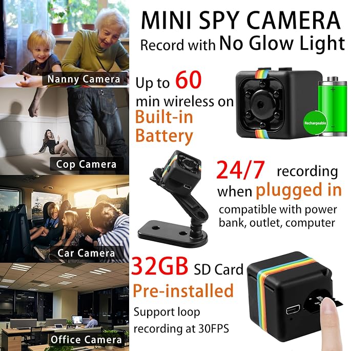 Mini Camera, 1080P No WiFi Small Security Camera, Spy Camera