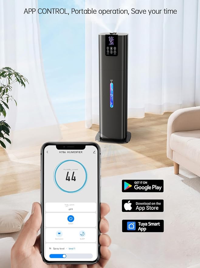 Hiswelle 8L Smart Humidifier for Large Room Bedroom, Cover up to 505ft², Easy Top Fill, Remote & APP Control, Aroma Box, RGB Light, Last 48 Hours Suitable for Indoor Plant, Office, Home
