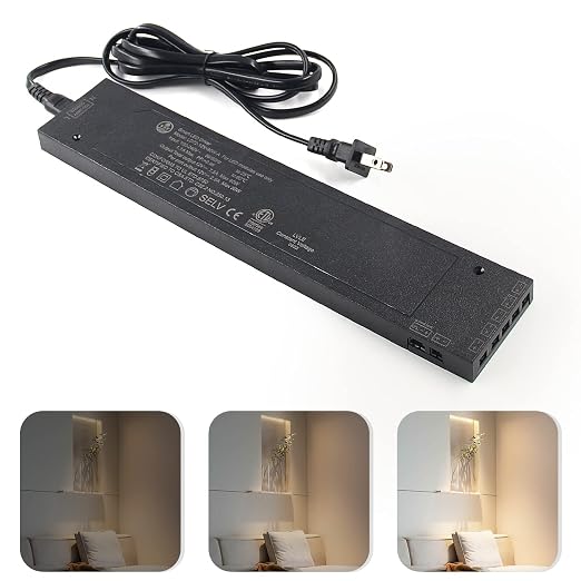VST 90W LED Power Supply, 100V-240V AC to 12V DC Low Voltage Transformer with 12V JST Ports, Durable Cabinet Light Power Adapter, ETL Listed, Black