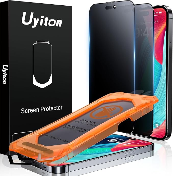 Uyiton for iPhone 14 Pro Max Matte Privacy Screen Protector - Anti-Fingerprint [Easy to Install] Anti-Spy Shatterproof Full Coverage 9H Tempered Glass Screen Cover, 2 Pack