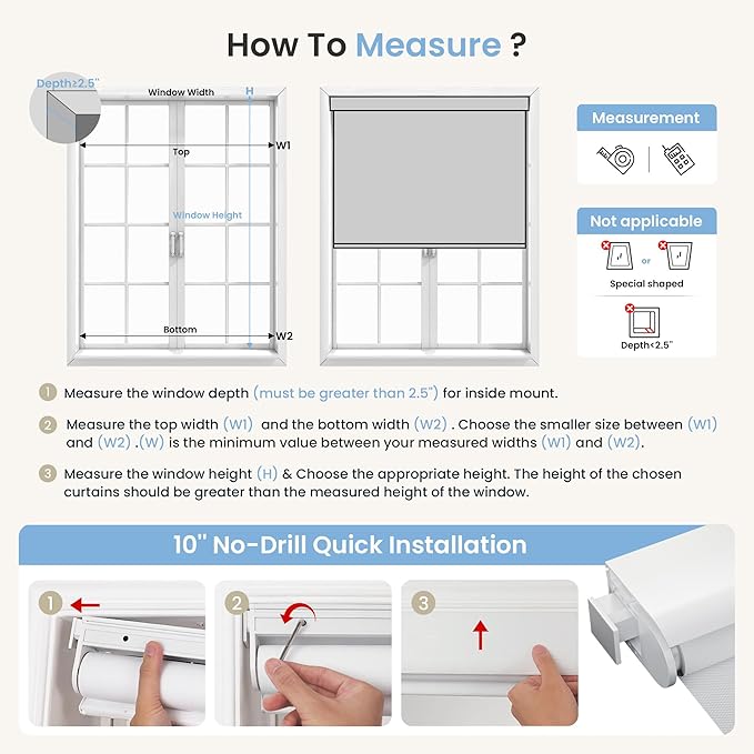 Grandekor No-Drill No Tools Motorized Blinds with Remote | 27x72 White Electric Blackout Smart Roller Shade/APP/Voice Control-for Home Office, Living Room