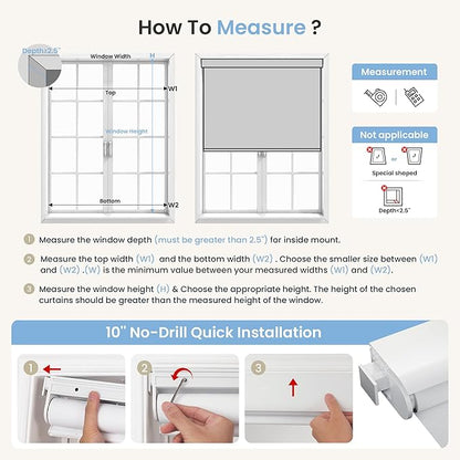 Grandekor No-Drill No Tools Motorized Blinds with Remote | 27x72 White Electric Blackout Smart Roller Shade/APP/Voice Control-for Home Office, Living Room