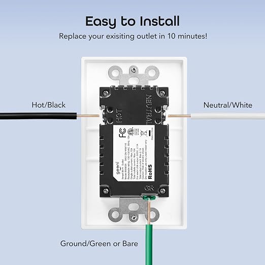 Geeni Smart Wi-Fi in-Wall Outlet, Tamper & Fire Resistant, White, 4-Pack