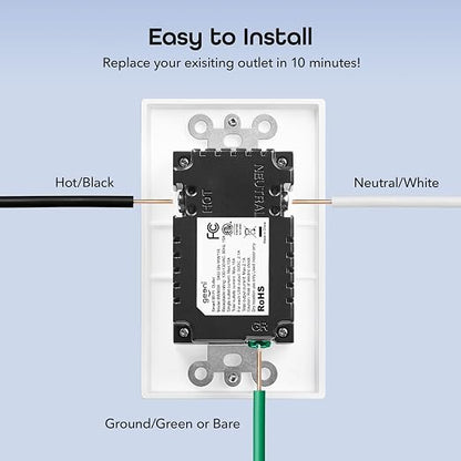 Geeni Smart Wi-Fi in-Wall Outlet, Tamper & Fire Resistant, White, 4-Pack