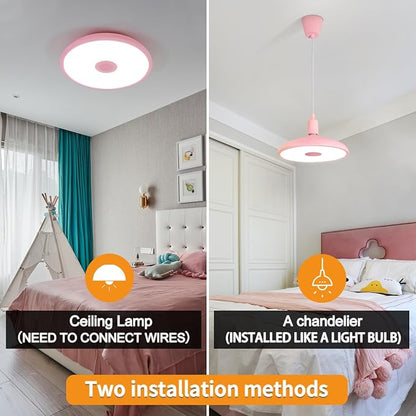 Pink Waterproof LED Flush Mount Ceiling Light Fixture,with Bluetooth Speaker,11 Inch,18 watt,Dimmable Music Lamp,RGB Color Changing Light with Remote Control,for Bathroom,Shower,Bedroom