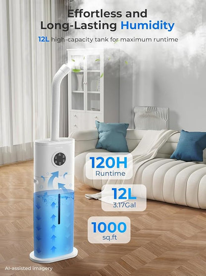 FOHERE 12L Humidifier for Large Room 1000ft², 120H Runtime, 1000ml/h Mist