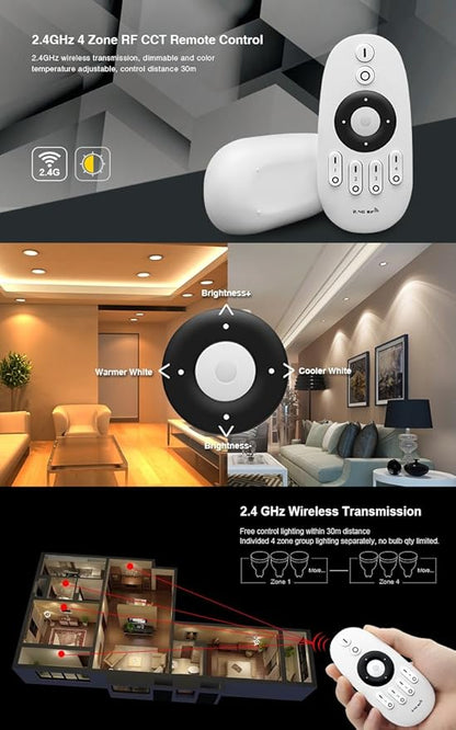 LGIDTECH FUT007 Mi.Light CCT WW+CW 4-Zone Remote Controller (Battery Not Included) for Milight/Miboxer Color Temperature Adjustable LED Lamps and LED Strip Light Controller FUT035 FUT036