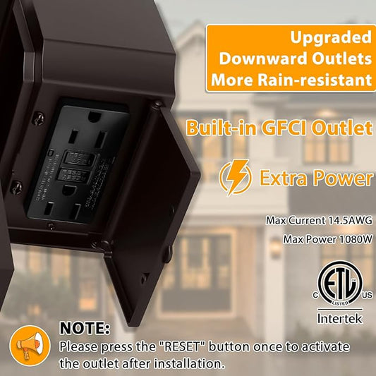 Bronze Outdoor Lights with GFCI Outlet,Dusk to Dawn Porch Light,Waterpoof Exterior Wall Light Fixture,Aluminum Outdoor Wall Sconce,Front Door Light Outside Lights for House,Garage,E26