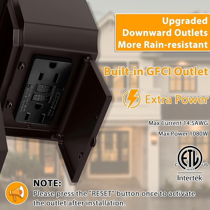 2 Pack Outdoor Light with GFCI Outlet,Bronze Dusk to Dawn Porch Lights Outdoor Wall Light Fixture with Outlet,Aluminum Exterior Lighting Fixtures Wall Mount,Waterproof Outside Lights for House