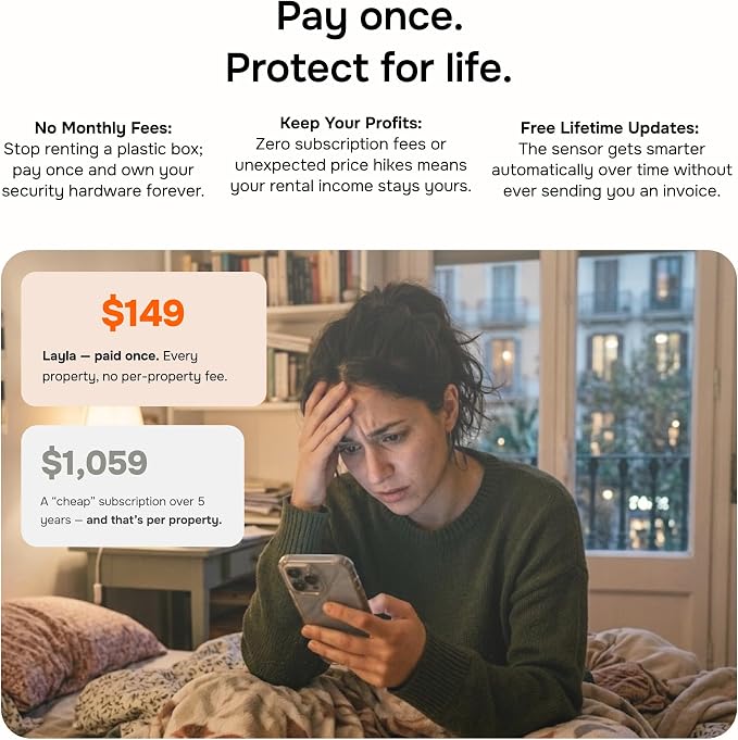 Layla Noise Monitor for Airbnb & Vacation Rentals | AI Occupancy & Noise Sensor, Party Detector, Instant Alerts & Quiet Hours | Privacy-Safe | Pay Once, No Subscription