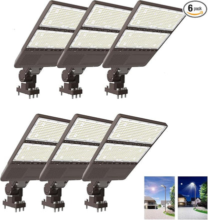 6 Pack LED Parking Lot Light 320W 256W 192W Adjustable, UL Listed 5000K Shoebox Light with Photocell, IP65 Commercial Street Lights Adjustable Arm Mount for Outdoor AC100-277V
