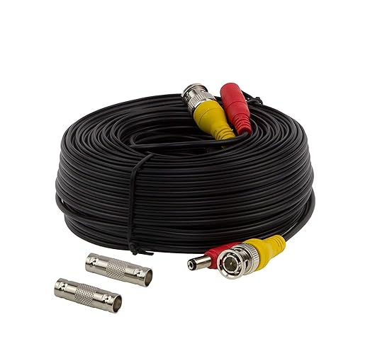 BNC Video Power Cable, 60ft All-in-One Video HD-TVI HD-CVI AHD Analog 1080p Black Premade Power Cable w/Connectors for CCTV Security Cameras - Black