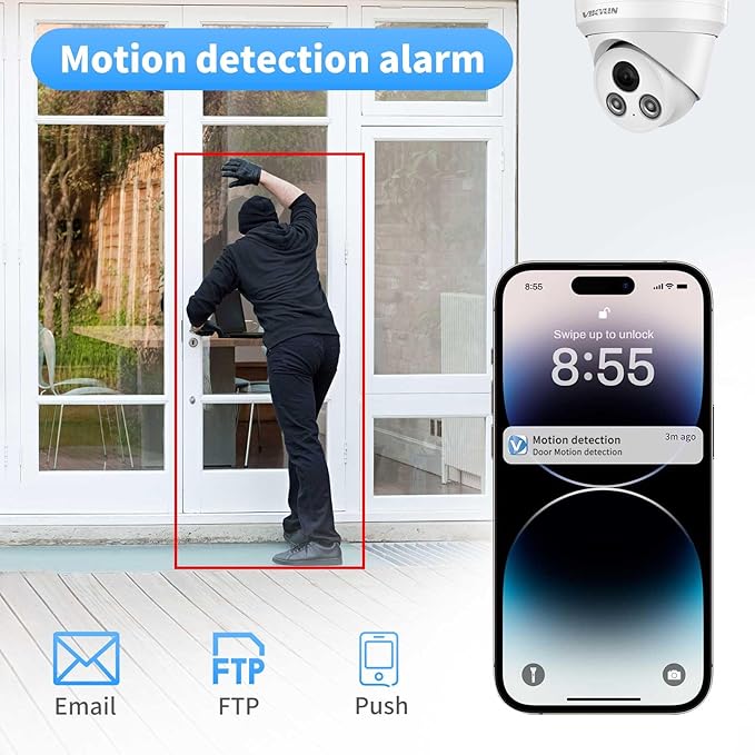 VIKYLIN 5MP IP PoE Dome AI Camera,Security IP Turret Camera with 5MP@25fps,Human/Vehicle Detection,Built in MIC,98ft IR Night Vision,IP67, Full Metal, NDAA Complaint
