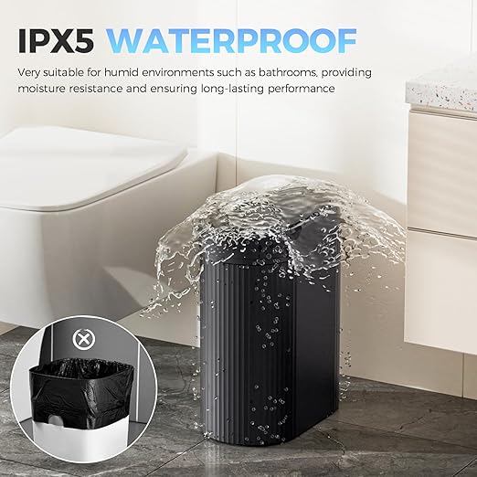jinligogo 3 Pack 5 Gallon Bathroom Trash Can with Lid, Automatic Motion Sensor Black Trash Can, Touchless Slim Waterproof Garbage Bin for Kitchen, Bedroom, Office, and Bathroom