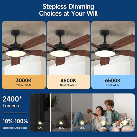 Roomratv 52 Inch Smart Ceiling Fan Compatible with App/Alexa/Google home | White Gold,Beep-Off Function,Ultra Quiet,Bright and Dimmable Led Light,Energy saving,Reversible,Remote Control