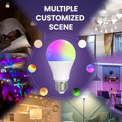 Smart LED Light Bulb, 9W, RGB Color Changing, Music Sync, 806LM, Compatible with Alexa & Google Home, App Control，4 Pack
