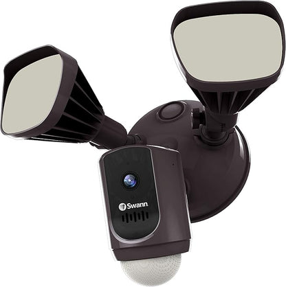 Swann Wi-Fi 1080p Waterproof Motion Activated FloodLight Camera with Night Vision, Heat Sensing, 2-Way Talk, Dimmable 2400 Lumens, Wide 125 Degree Viewing, Free Cloud & Local Recording