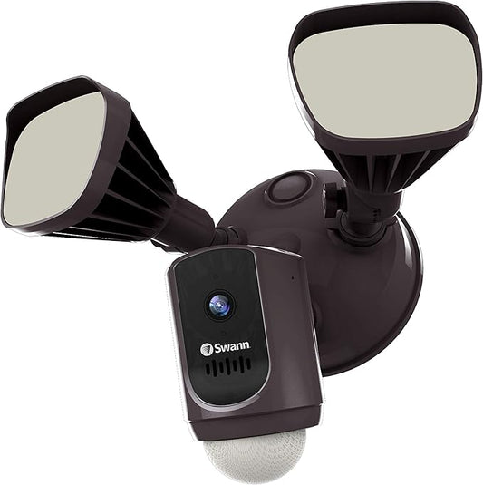 Swann Wi-Fi 1080p Waterproof Motion Activated FloodLight Camera with Night Vision, Heat Sensing, 2-Way Talk, Dimmable 2400 Lumens, Wide 125 Degree Viewing, Free Cloud & Local Recording
