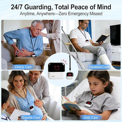 WiFi Caregiver Pager System, SOS Call Button for Elderly at Home, No Monthly Fee Emergency Alert Button with App Notifications, 2 Panic Buttons&1 Receiver, 426ft Range for Seniors, Patients, Disabled