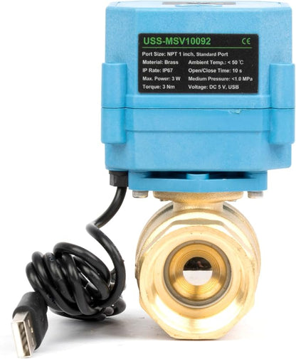 U.S. Solid WiFi Smart Motorized Ball Valve 1 inch NPT for Water Control & Irrigation, 2 Way Brass Electric Valve, USB Powered, LED Status Indicator, Flow Direction Window, Remote On/Off Control