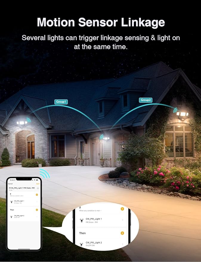 Onforu 65W Smart LED Security Lights Motion Sensor Light Outdoor, APP Control, Outdoor Motion Detector WiFi Alexa Flood Light 5500LM, 2500K-6500K, with Adjustable 3 Head, White