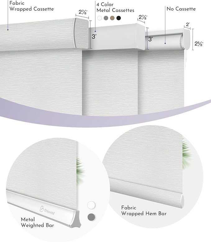Graywind Motorized Roller Shades 100% Blackout Free Stop Window Shades Cordless Wireless Remote Control Window Roller Blinds with Valance for Smart Home and Office, Customized Size, Jacquard White