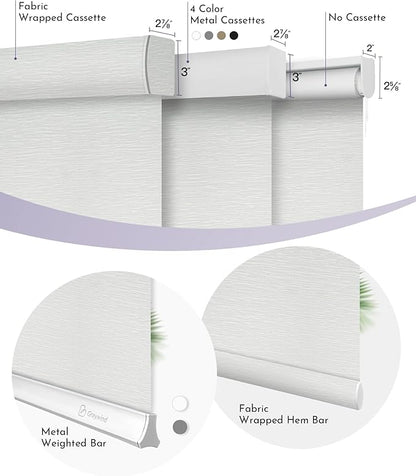 Graywind Motorized Roller Shades 100% Blackout Free Stop Window Shades Cordless Wireless Remote Control Window Roller Blinds with Valance for Smart Home and Office, Customized Size, Jacquard White