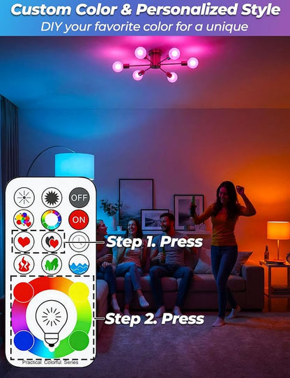 ILC LED Color Changing Light Bulb, 120 Colors, 5700K Daylight White, 70 Watt Equivalent with Remote Control RGBW RGB Daylight and White – Timing Function - A19 E26 Edison Screw (2 Pack)