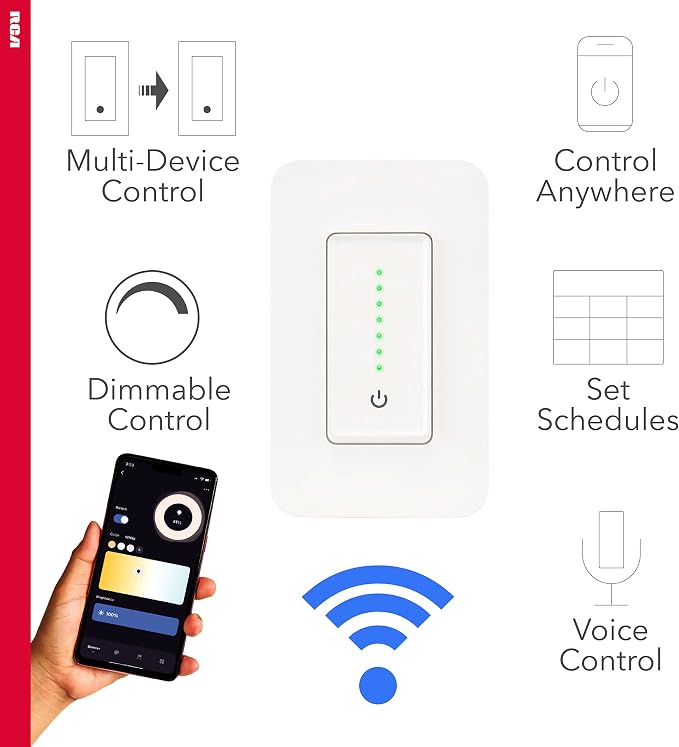 RCA 3-Way Smart Dimmer Switch for LED Lights | Dimmable Wall Switch | Smart Home Lighting 600W LED | Works from Anywhere w/Smart Home Products, Google & Alexa Devices for Home | Compatible w/RCA App