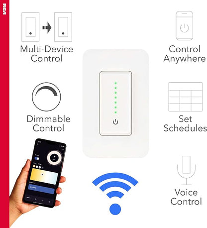 RCA 3-Way Smart Dimmer Switch for LED Lights | Dimmable Wall Switch | Smart Home Lighting 600W LED | Works from Anywhere w/Smart Home Products, Google & Alexa Devices for Home | Compatible w/RCA App