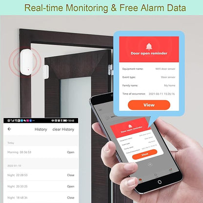 WiFi Door Window Sensor: Smart Contact Sensor with App Alerts, Door Open Detector Compatible with Alexa Google Assistant, Entry Detector Sensor for Home Security and Home Automation (4-Pack)