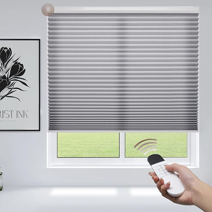 Godark Motorized Light Filtering Cellular Shades Compatible with Alexa/Google Home Electric Blinds Smart Honeycomb Shades for Windows Automatic Blinds with Remote Custom Size-Light Grey