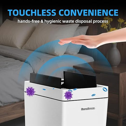 4.5 Gallon Touchless Bathroom Trash Can with Auto Bagging System, Automatic Sensor Lid Waste Bin for Bedroom, Office & RV, White