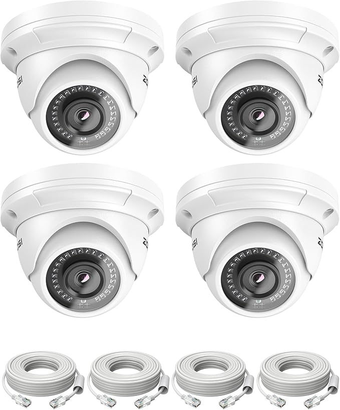 ZOSI 4 Pack 5MP Add-on PoE Security Cameras with Etherent Cables, Outdoor Indoor Home Dome Camera with Night Vision, IP66 Weatherproof, Only Compatible 4K/5MP NVR(Model:ZR08HN,ZR16HK,ZR16HB)