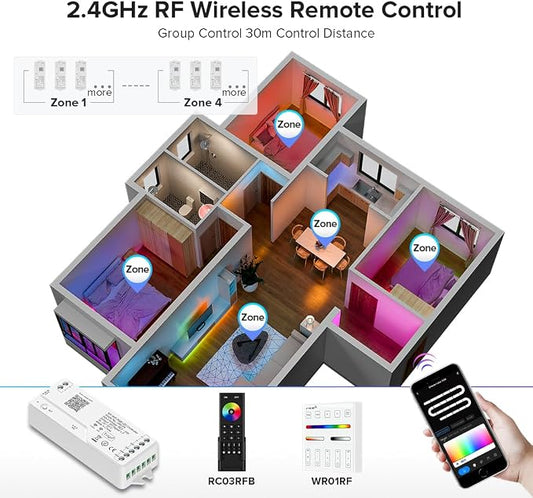 BTF-LIGHTING DR03W SPI RGB 2.4G WiFi Controller Tuya APP/Smart Life/Google Home/Alexa Control Support WS2812B WS2811 WS2815 etc Addressable LED Strip Work with WR01RF RC03RFB RF Remote (Pack of 3)
