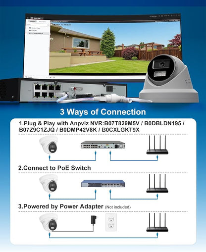 Anpviz 8MP 4K Turret Wired PoE IP Security Camera Metal Outdoor
