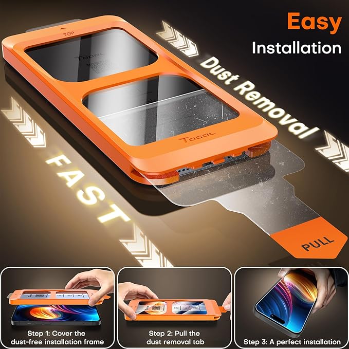 TOCOL Screen Protector Compatible with iPhone 15 6.1", 2 Pack Military Grade Aerospace Tempered Glass 9H+ Hardness 12Ft Shatterproof Drop Protection Sensitive Touch Easy Installation Bubble-Free Anti-Scratch Case Friendly Clear