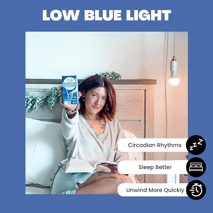 Norb NorbSLEEP Low-Blue Sleep Light Bulb – Melatonin-Boosting Nighttime LED for Restful Sleep – for Babies, Kids, & Adults – 6W A19 Dimmable, Natural Evening Spectrum, White Not Amber (1-Pack)
