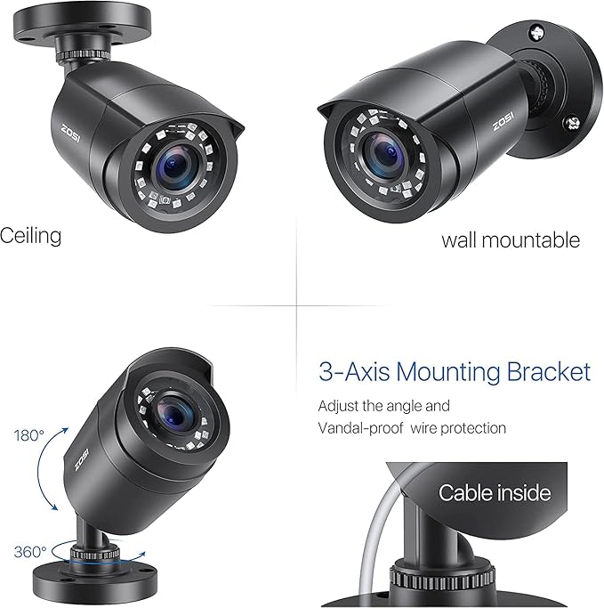 ZOSI 4 Pack 2MP 1080p HD-TVI Home Security Camera Outdoor Indoor 1920TVL, 24PCS LEDs, 80ft Night Vision, 90°View Angle, Weatherproof Outside Surveillance CCTV Bullet Camera(Black)