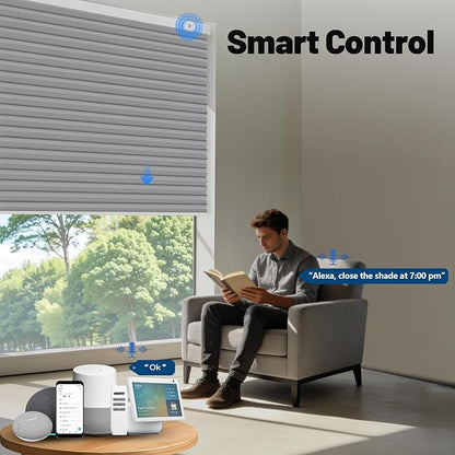 Motorized Cellular Shades with Remote, Smart Cellular Shades Compatible with Apple HomeKit, Alexa & Google Home, Cordless Honeycomb Window Blinds for Indoor Windows, Blackout Platinum Gray