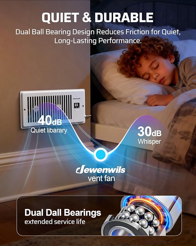 DEWENWILS 4'' x 10'' Quiet Register Booster Fan with Remote Control & Smart Intelligent Thermostat, 5-Speed Vent Fan Booster, Enhances AC Heating & Cooling Airflow for Floor, Wall, White