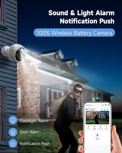 Security Cameras Wireless Outdoor,2K Battery Wireless WiFi Cameras for Home Security,AI Motion Detection,Local SD/Cloud Storage,Smart Home Cam (White 1 Pack)