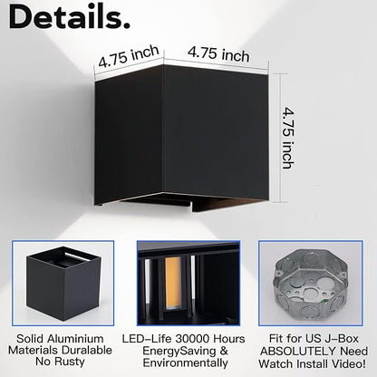 Outdoor Wall Lights Modern 20W LED Wall Pack Light Adjustable Up Down Light Beam Waterproof Outdoor Sconces Wall Lighting for Porch Patio Outdoor Porch Light 4.7 in. 3000K