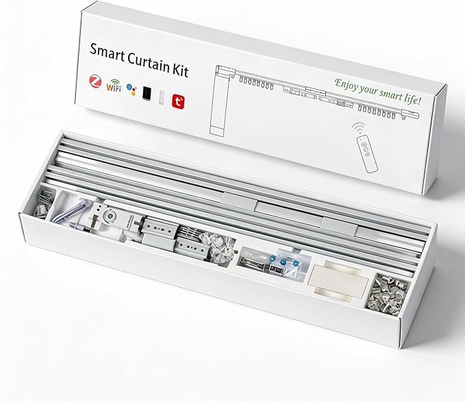 Smart Curtains, Universal Electric Curtain Accessories Installation Kit, Aluminum Alloy Thickened Silent Track 244.1''(6.2m), Including a Complete Set of Accessories, Excluding Curtain Motor