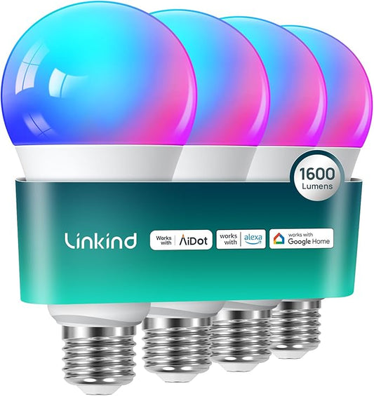 Linkind Smart Light Bulbs 1600LM (100W Equivalent) 4Pack Bundle Smart Light Bulbs 800LM (60W Equivalent) 4Pack (Compatible with Alexa & Google Home)