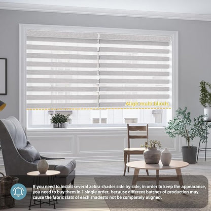 SmartWings Motorized Zebra Blinds with Remote, Custom Size Smart Electric Roller Shades for Windows, Automatic Light Filtering Dual Layer, Cordless Battery Motor, 75mm 60% Blackout Light Grey