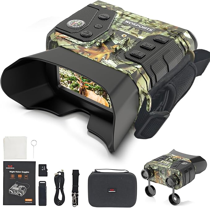 WOSPORTS 4K Night Vision – 1300FT Long-Range View with 8X Zoom, 15H Battery & 32GB Card – Tactical Camo Gear for Camping