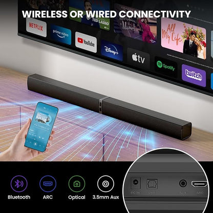 MZEIBO Sound Bar for Smart TV，80W Bluetooth Soundbar 2-in-1 Detachable TV Speaker with Bluetooth 5.0/ARC/Optical/AUX, Home Theater Surround Sound System for TVs